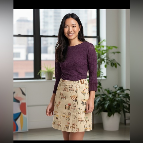 Anthropologie Beige Canvas Mid-Century Chair Wrap Skirt Size 12 - Picture 2 of 6